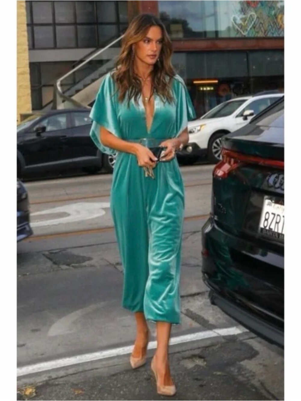 Norma Kamali Rectangle Jog Green Velour Jumpsuit in Vintage Mint Size XL